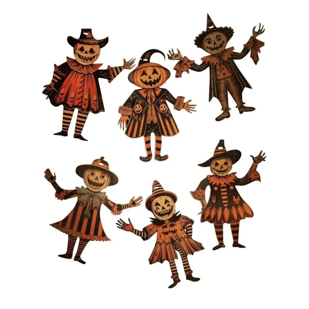 Vintage Halloween Decor Wood Banner 6PCS  Spooky Bunting Decor Pumpkin Skeleton - Picture 6 of 6